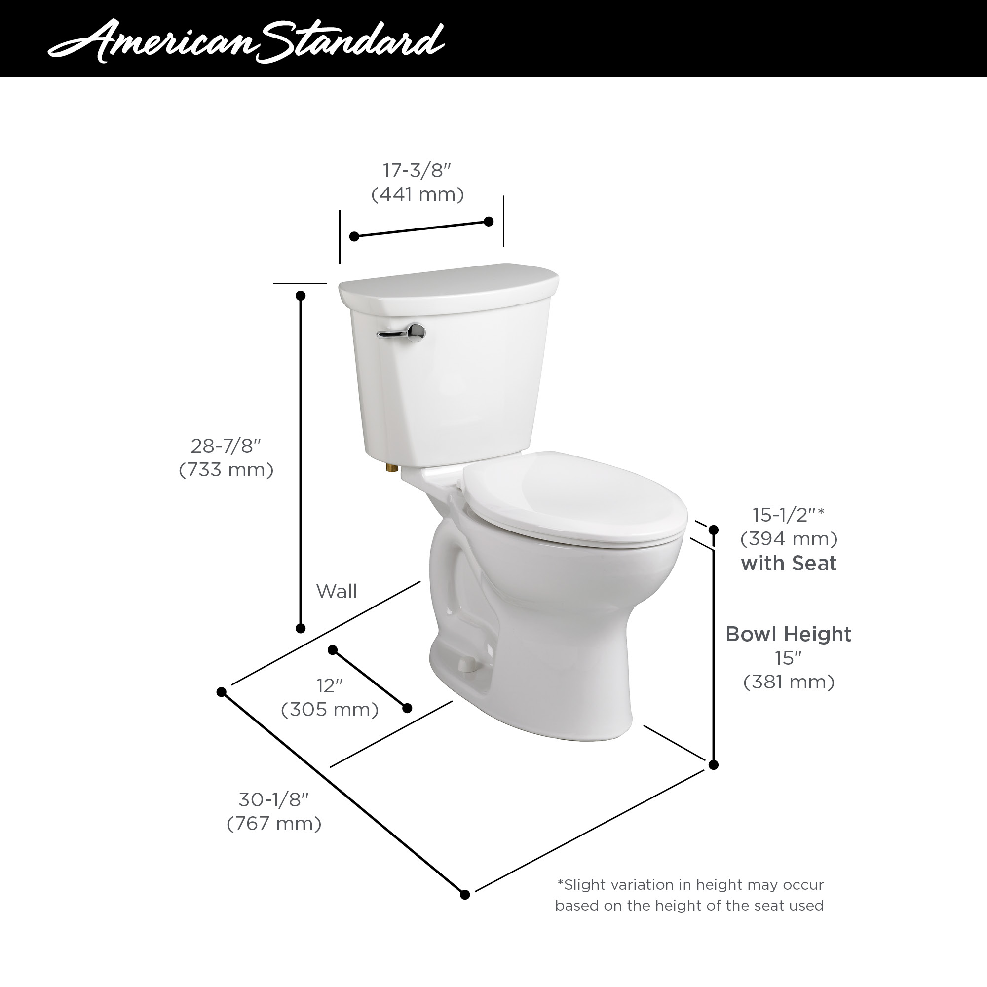 Cadet® PRO Two-Piece 1.6 gpf/6.0 Lpf Standard Height Elongated Toilet Less Seat